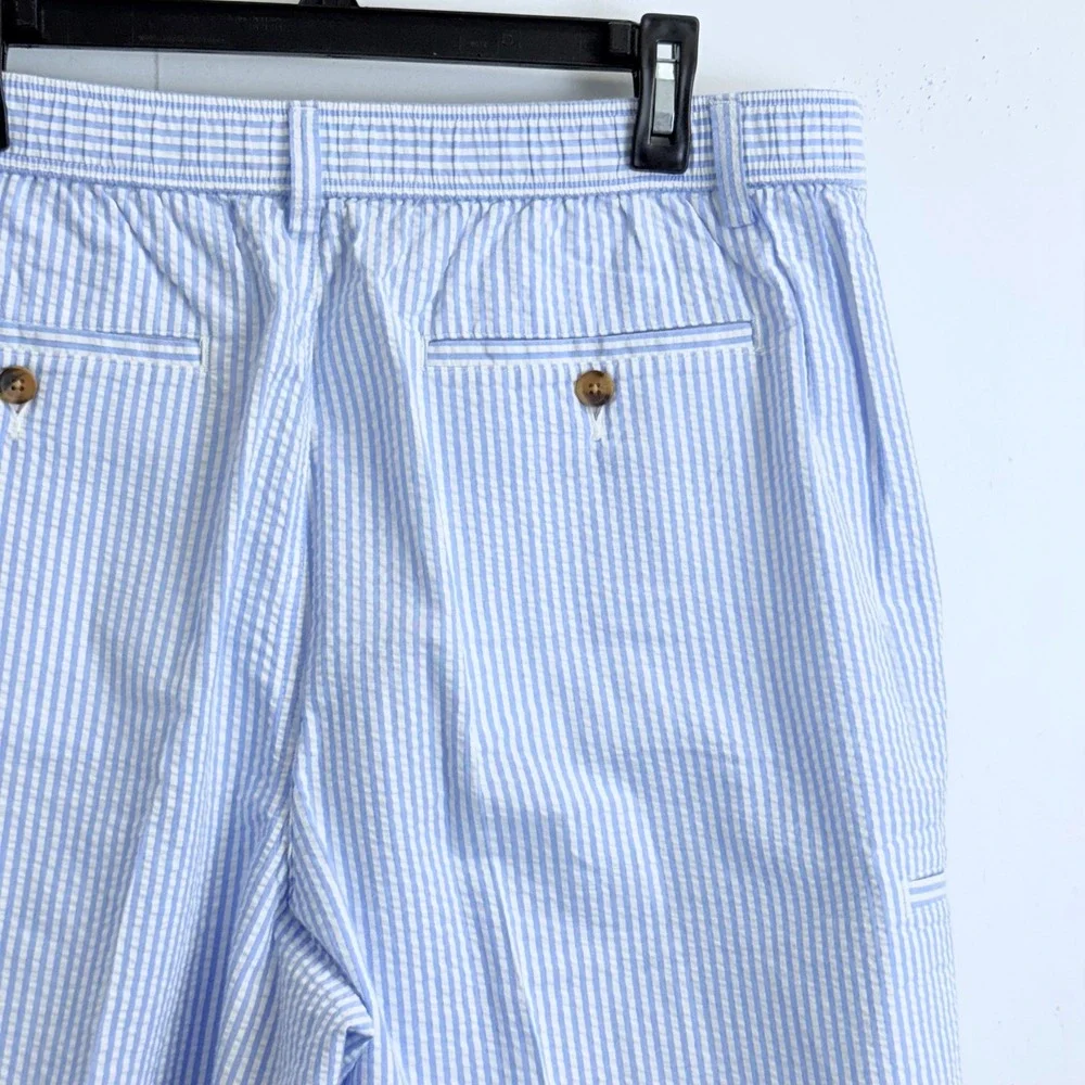 Saddlebred Mens Blue White Seersucker Pleated Shorts Striped Elastic Waist 38